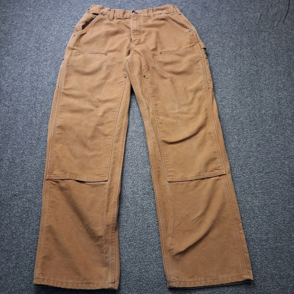 Carhartt Mens B136 BRN Double Knee Work Pants Brown Duck Canvas 32x34 (31x32)